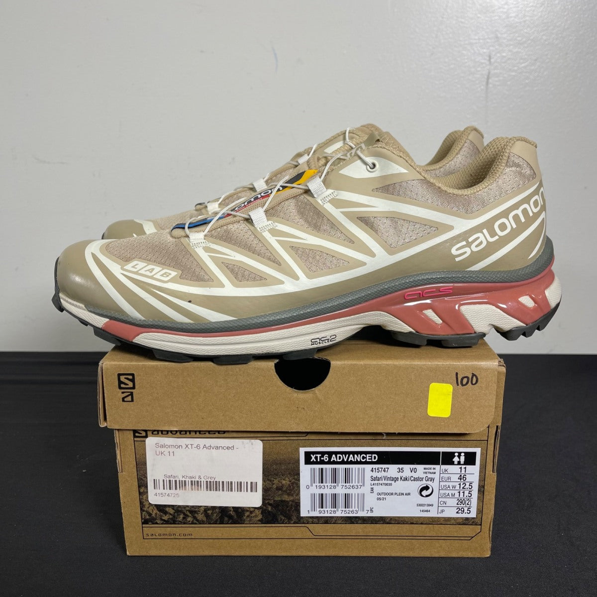 Salomon XT-6 Advanced Safari Vintage Khaki 11.5 (Moderately Worn Pre-Owned)SalomonSafari/Vintage Khaki/Red - Image 3