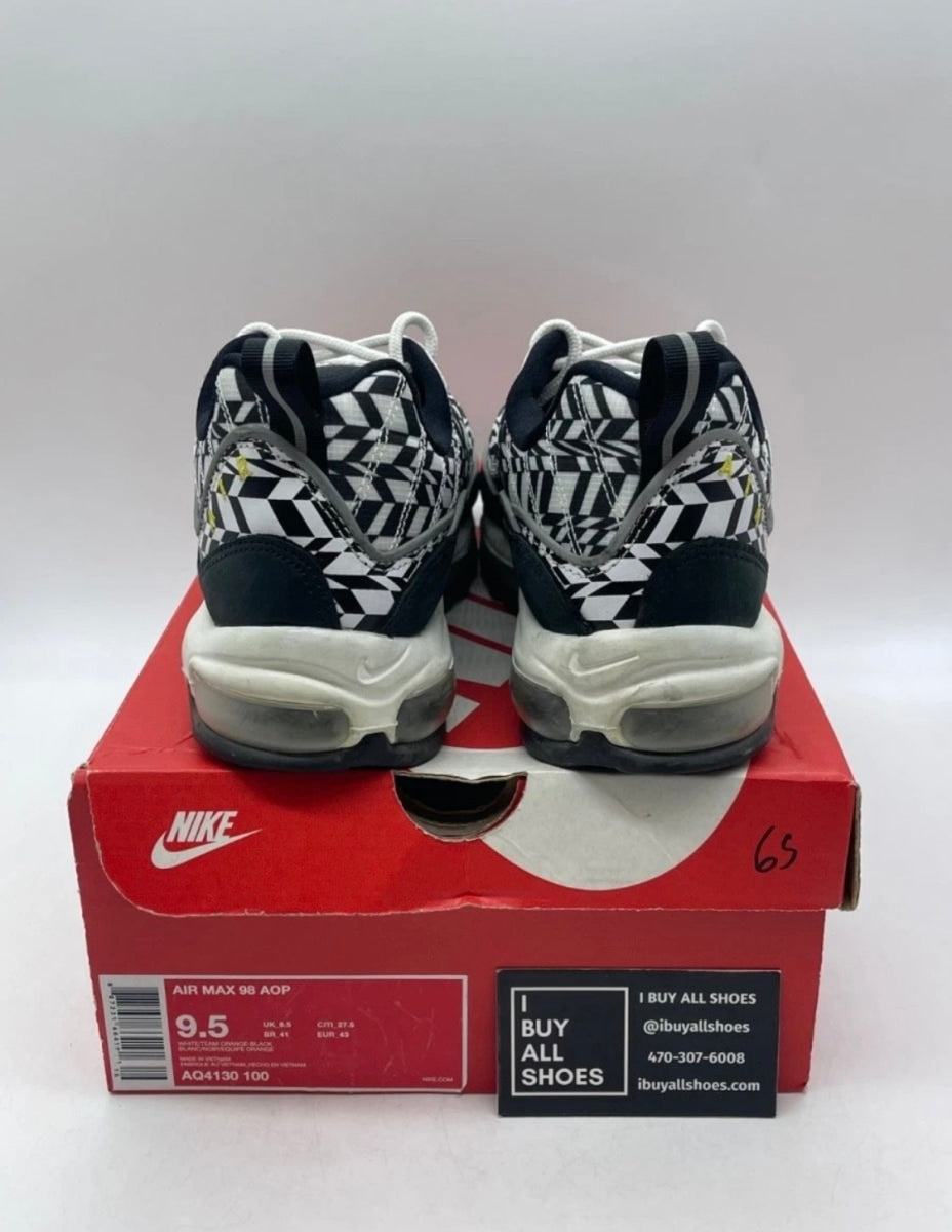 Nike Air Max 98 AOP Black 9.5 (Lightly Worn Pre-Owned)NikeWhite/Team Orange-Black - Image 3