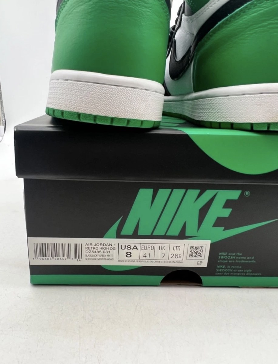 Jordan 1 Retro High OG Lucky Green 8 (Lightly Worn Pre-Owned)JordanBlack/Lucky Green-White - Image 6