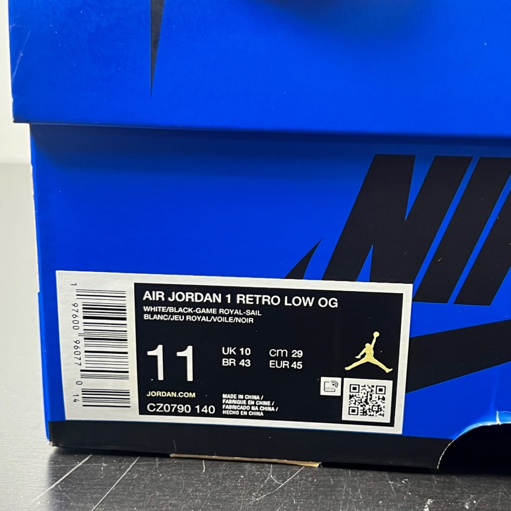 Jordan 1 Retro Low OG Game Royal 11 (Lightly Worn Pre-Owned)JordanWhite/Black/Game Royal - Image 5