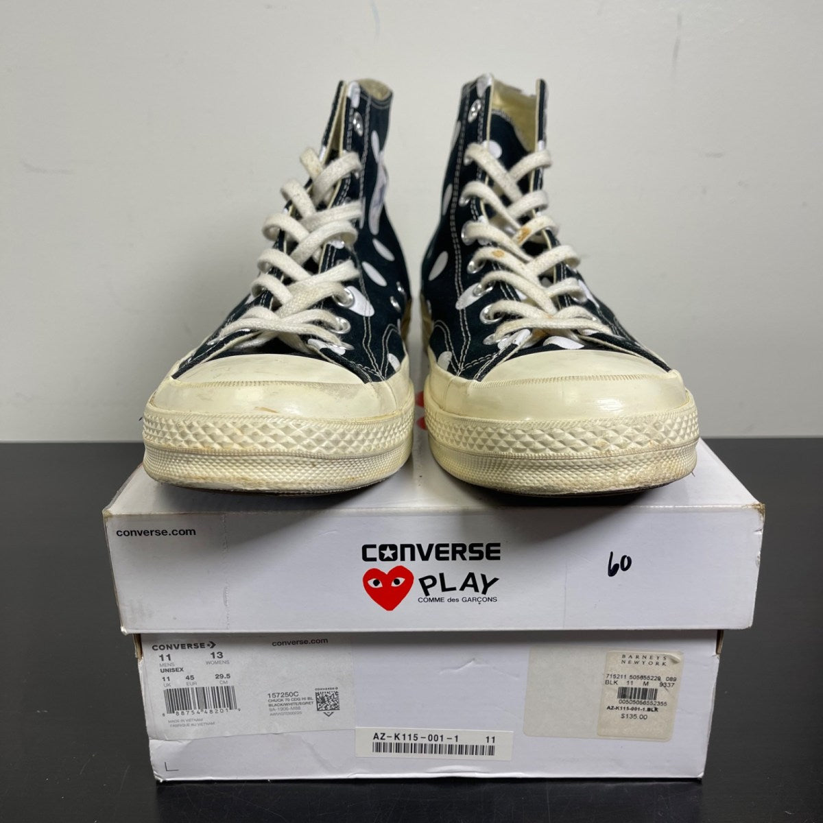 Converse Chuck Taylor All Star 70 Hi Comme des Garcons PLAY Polka Dot Black 11 (Moderately Worn Pre-Owned)ConverseBlack/White-Red - Image 2