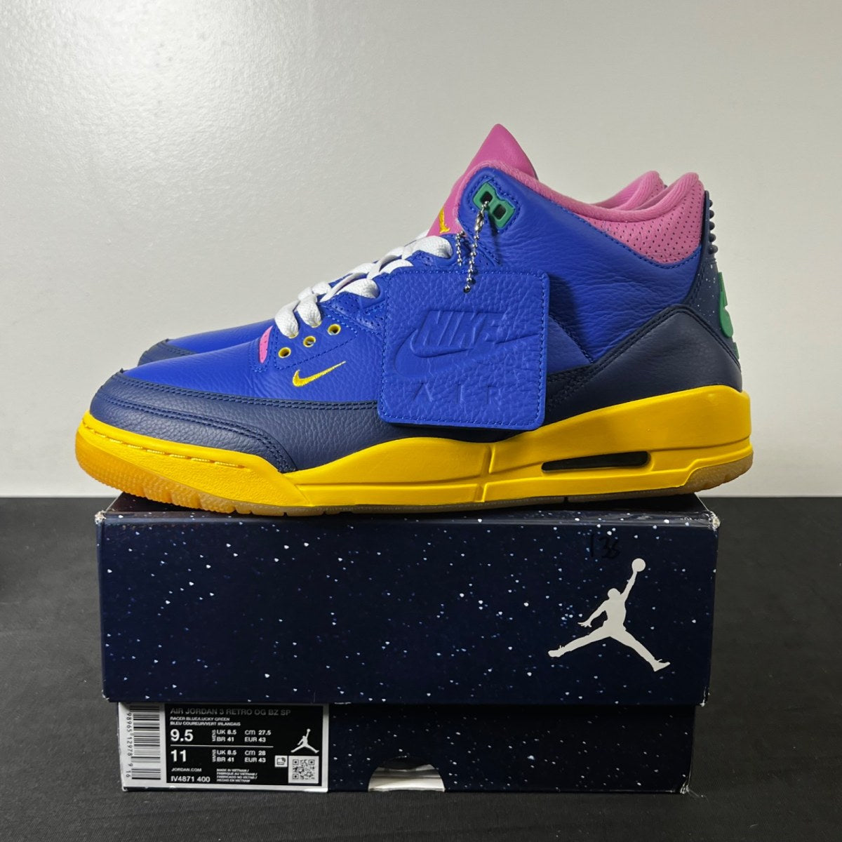 Jordan 3 Retro Brazil 9.5 (Lightly Worn Pre-Owned)JordanRacer Blue/Lucky Green/Blue Void/Varsity Maize - Image 3