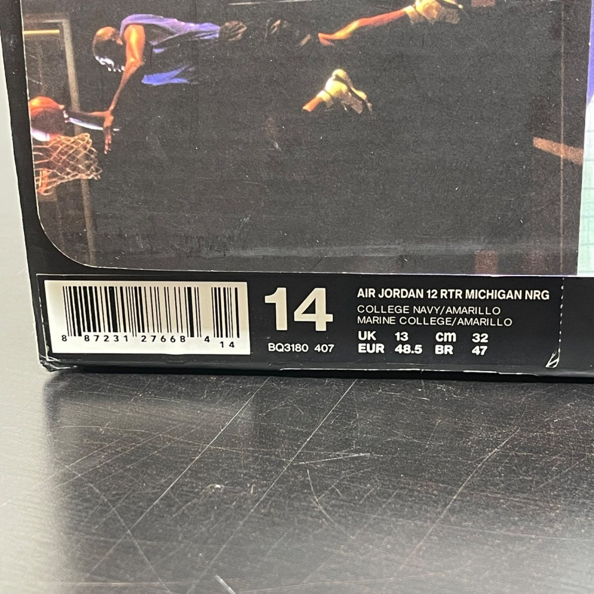 Jordan 12 Retro Michigan 14 (Moderately Worn Pre-Owned)JordanCollege Navy/Amarillo - Image 7