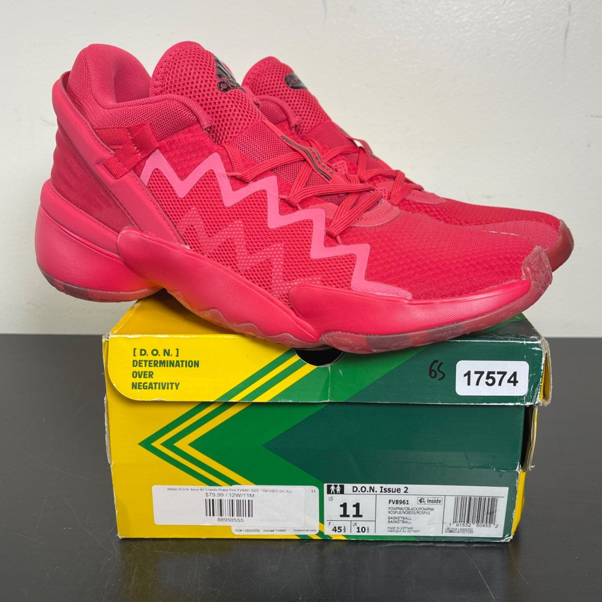 adidas D.O.N. Issue #2 Crayola Power Pink 11 (Moderately Worn Pre-Owned)adidasPower Pink/Core Black/Power Pink - Image 1