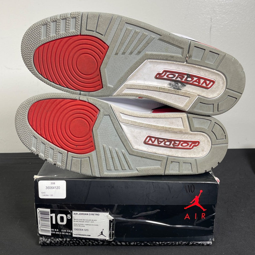 Jordan 3 Retro Fire Red (2013) 10.5 (Moderately Worn Pre-Owned)JordanWhite/Fire Red-Neutral Grey-Black - Image 5
