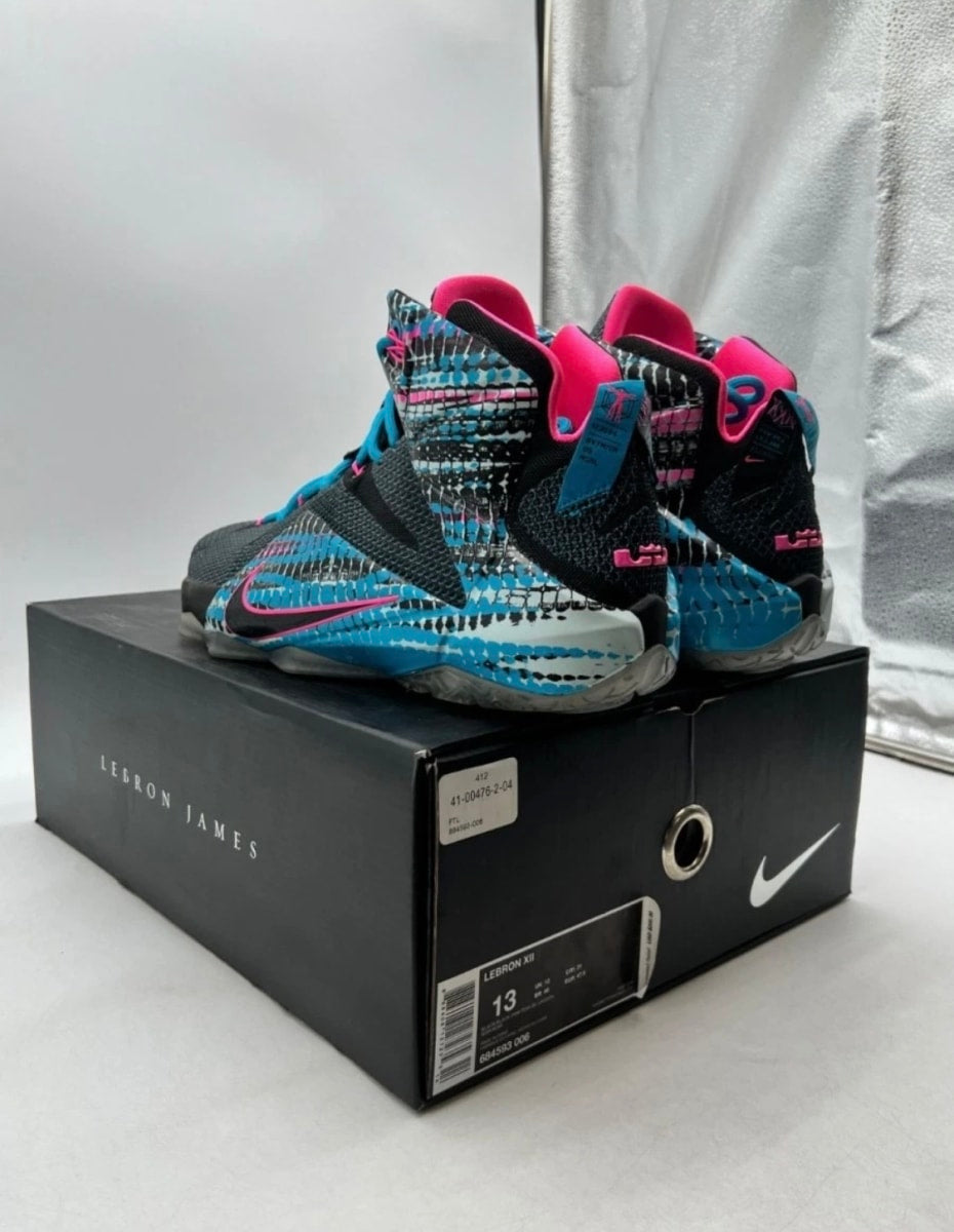 Nike LeBron 12 23 Chromosomes 13 (Moderately Worn Pre-Owned)NikeBlack/Pink Power-Blue Lagoon - Image 4