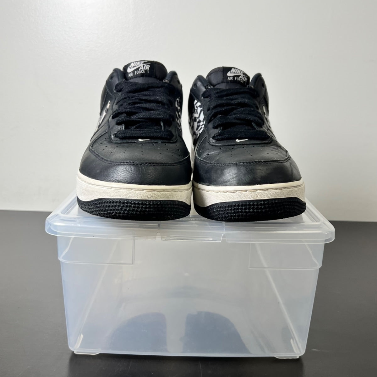 Nike Air Force 1 Low Black Pattern Swoosh 12 (Heavily Worn Pre-Owned)NikeBlack/White - Image 2