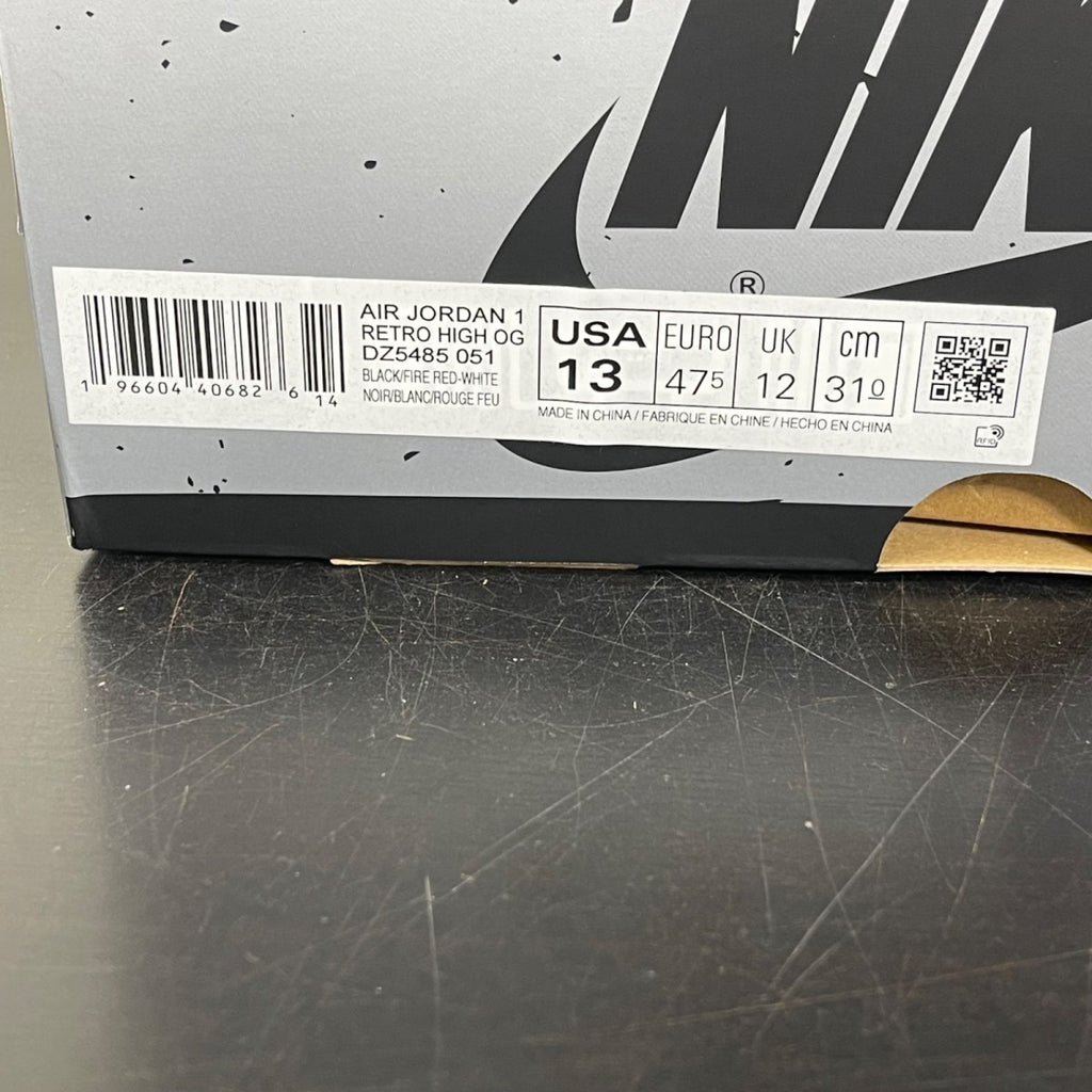 Jordan 1 Retro High OG Washed Black 13 (Moderately Worn Pre-Owned)JordanBlack/Fire Red/Light Smoke Grey/Sail - Image 7