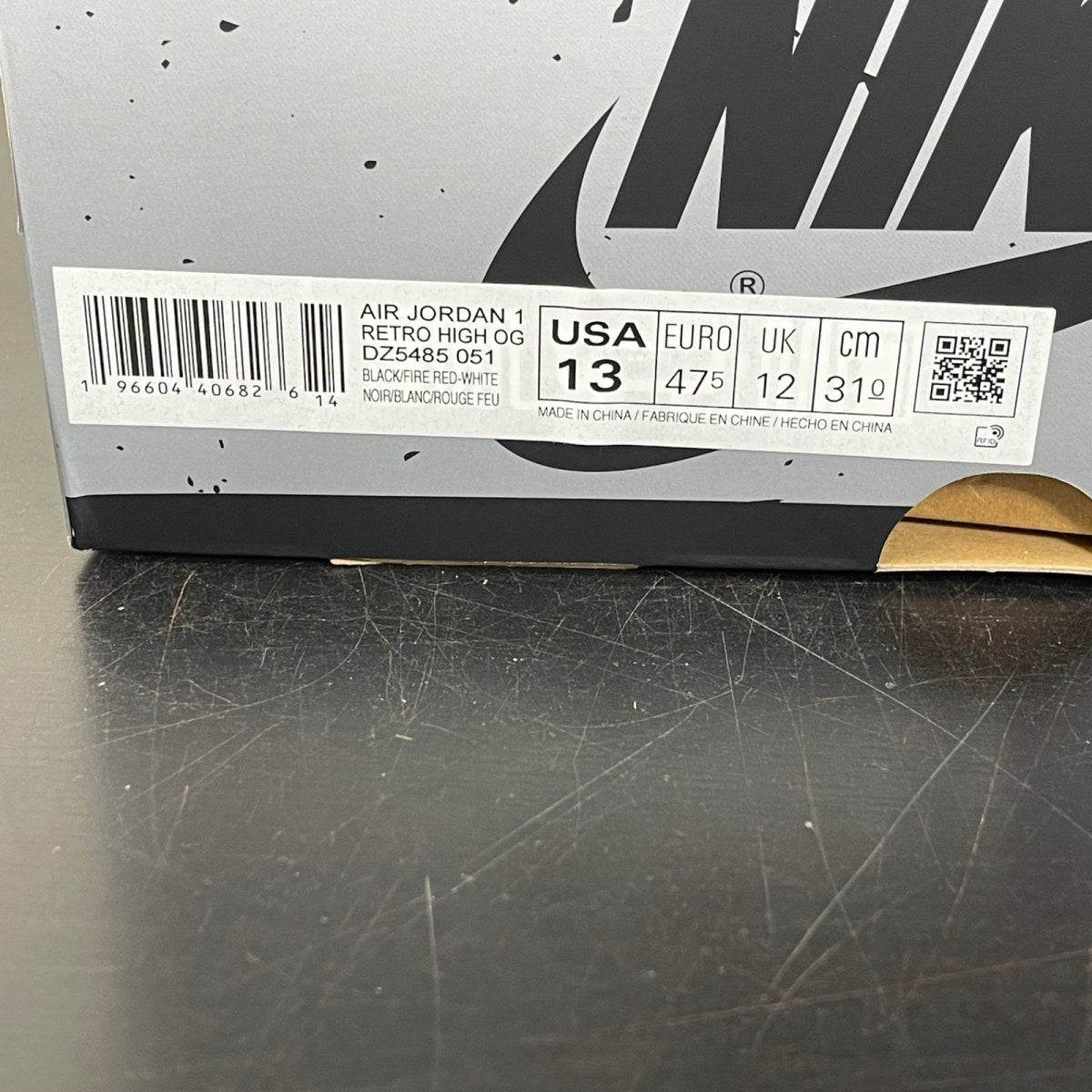 Jordan 1 Retro High OG Washed Black 13 (Moderately Worn Pre-Owned)JordanBlack/Fire Red/Light Smoke Grey/Sail - Image 7