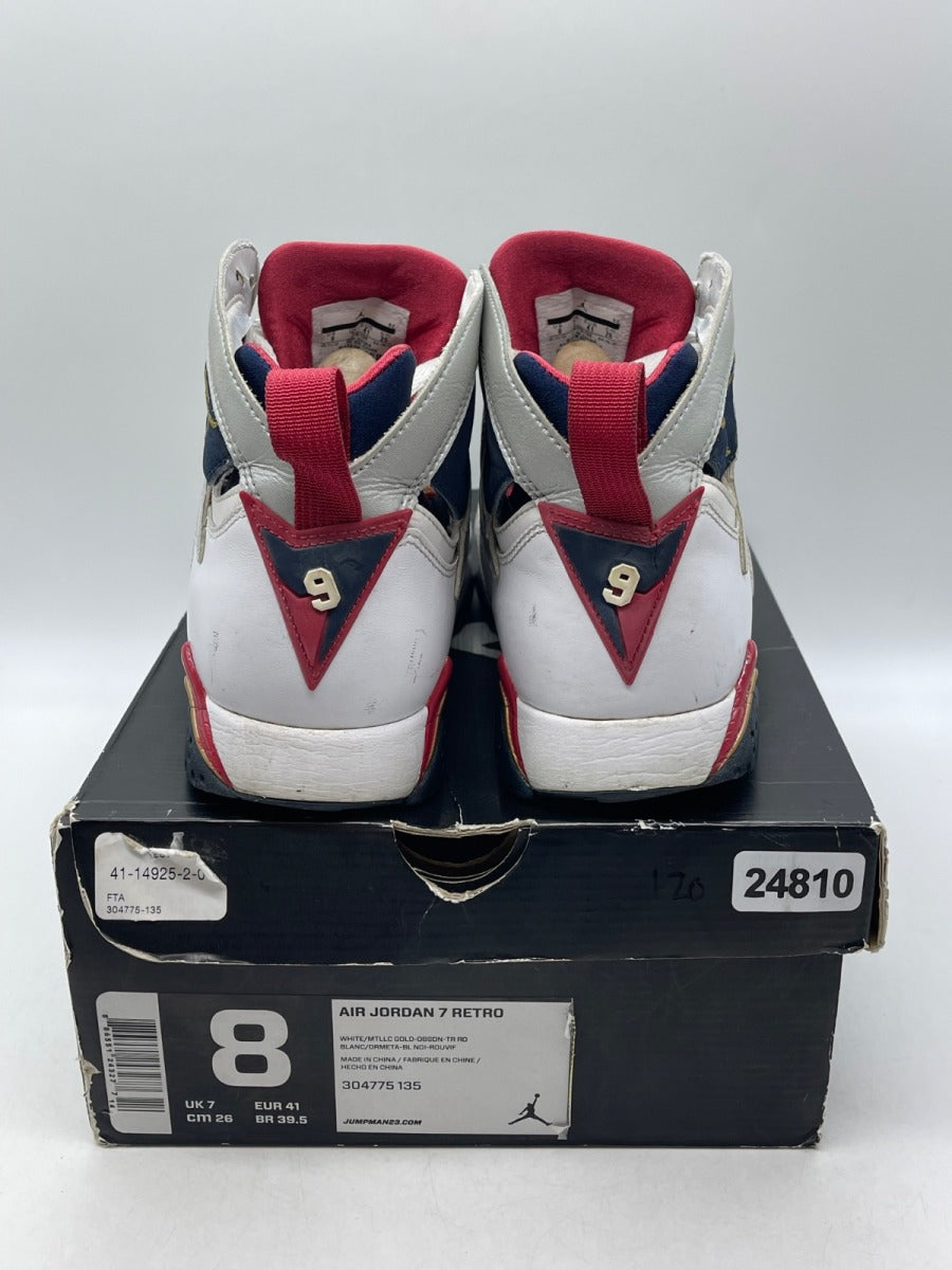 Jordan 7 Retro Olympic (2012) 8 (Moderately Worn Pre-Owned)JordanWhite/Metallic Gold-Obsidian-True Rd - Image 3