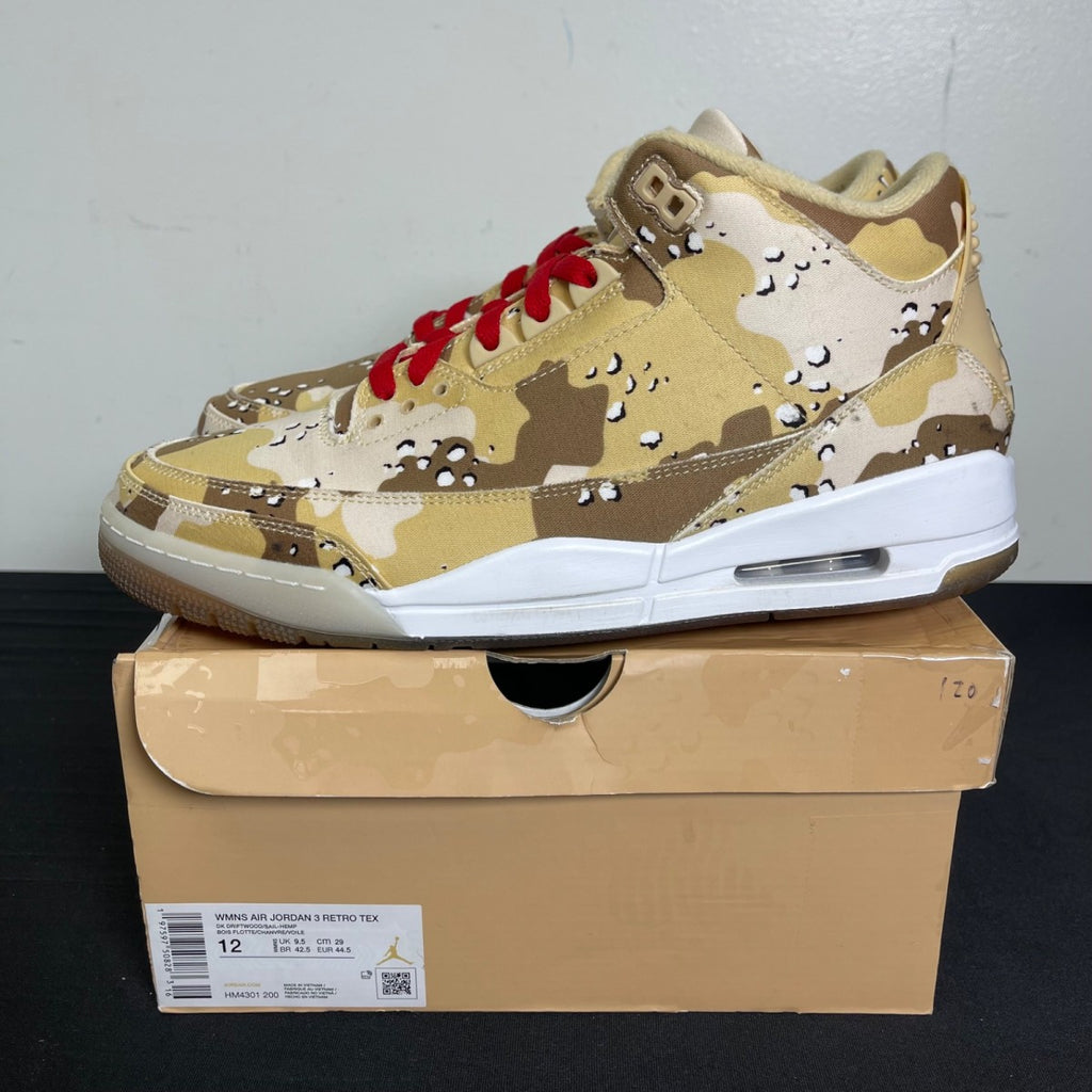 Jordan 3 Retro WNBA Desert Camo (Women's) 12W (Moderately Worn Pre-Owned)JordanDark Driftwood/Sail/Hemp/Velvet Brown/Brilliant Orange/White - Image 3