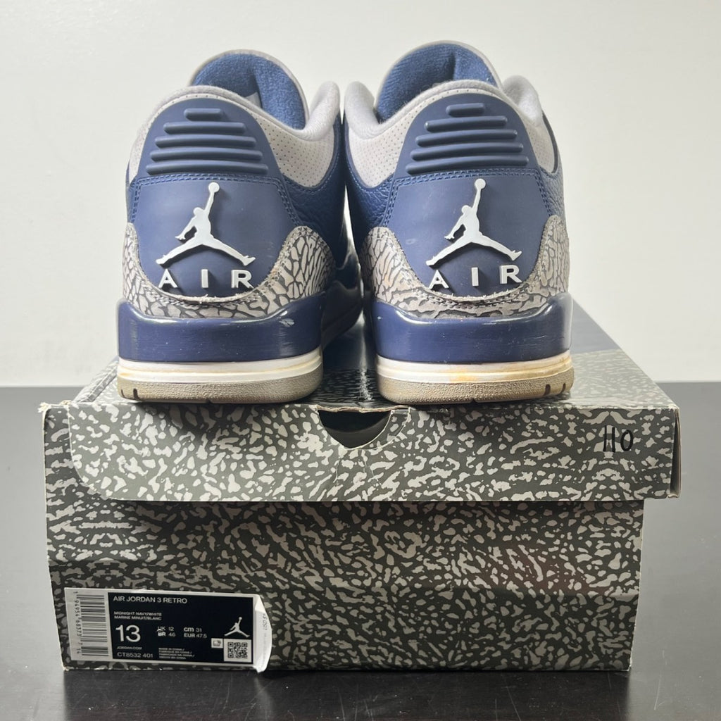 Jordan 3 Retro Georgetown (2021) 13 (Heavily Worn Pre-Owned)JordanMidnight Navy/Cement Grey-White - Image 4