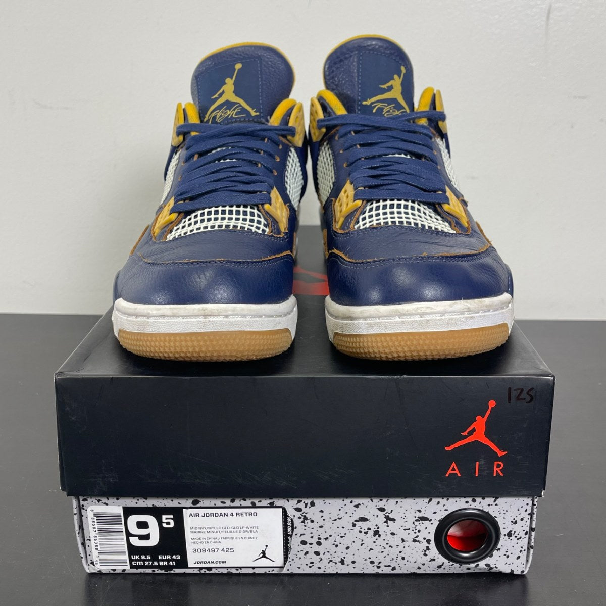 Jordan 4 Retro Dunk From Above 9.5 (Moderately Worn Pre-Owned)JordanMidnight Navy/Metallic Gold-Gold Leaf-White - Image 2
