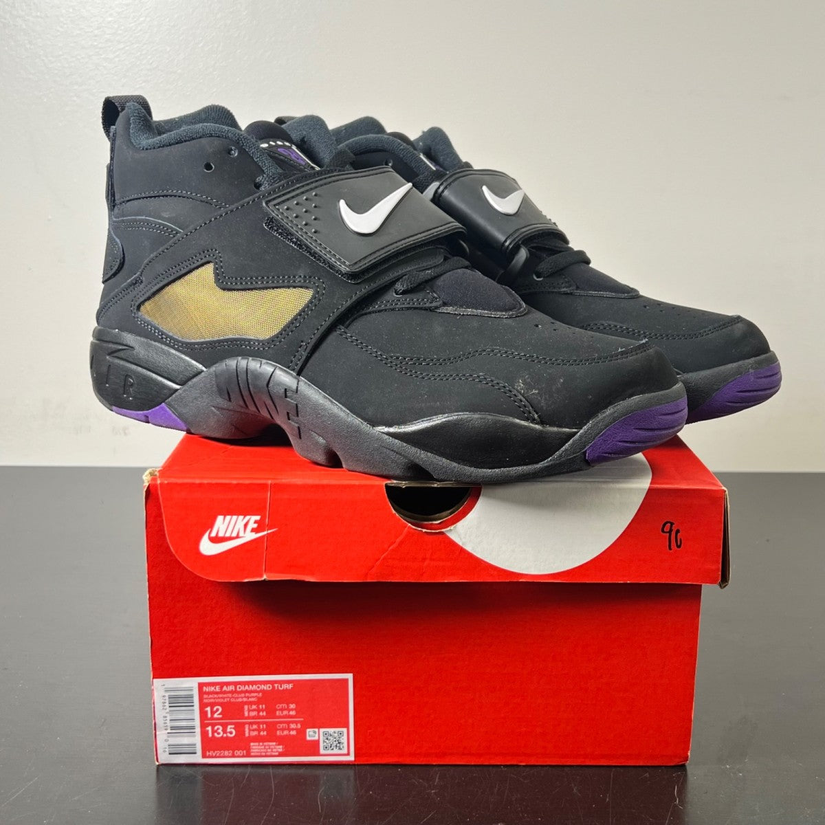 Nike Air Diamond Turf Ravens (2025) 12 (Lightly Worn Pre-Owned)NikeBlack/White-Club Purple-Metallic Gold - Image 1