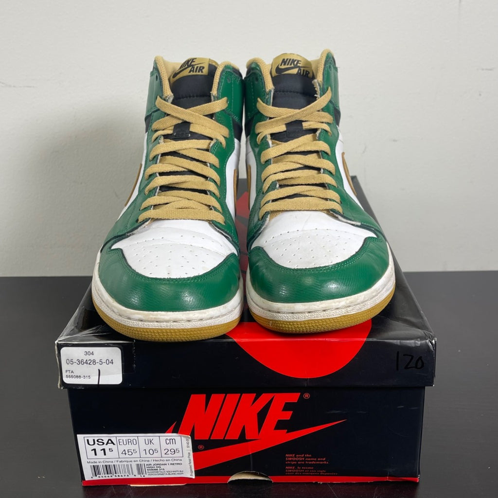 Jordan 1 OG Celtics 11.5 (Moderately Worn Pre-Owned)JordanClover/Metallic Gold/White/Black - Image 2