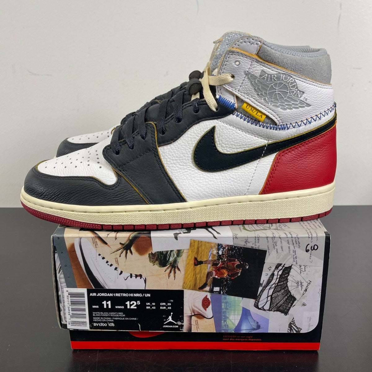 Jordan 1 Retro High Union Los Angeles Black Toe 11 (Moderately Worn Pre-Owned)JordanWhite/Black-Varsity Red-Wolf Grey - Image 3