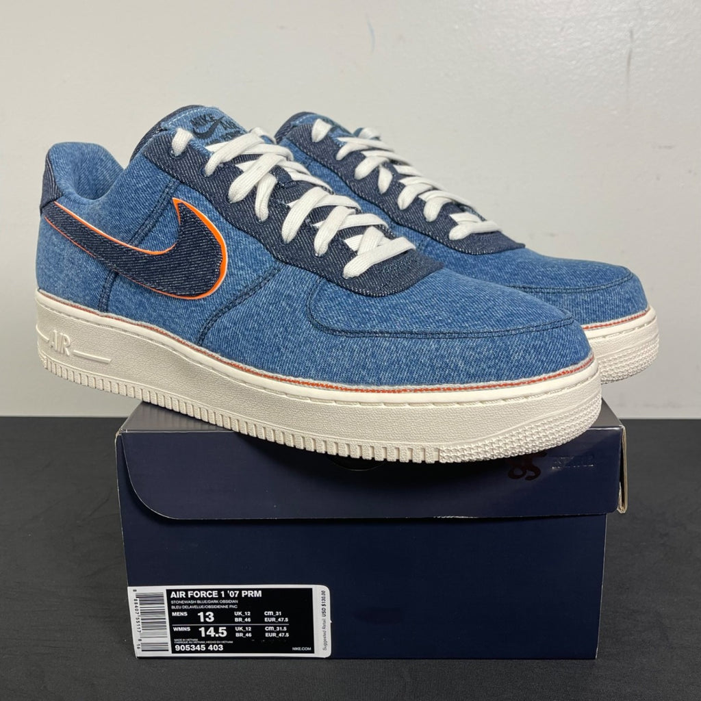 Nike Air Force 1 Low 3x1 Denim Stonewash 13 (Moderately Worn Pre-Owned)NikeStonewash Blue/Dark Obsidian-Summit White - Image 1