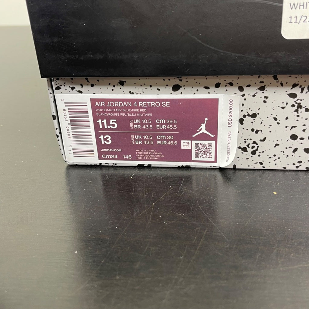 Jordan 4 Retro What The 11.5 (Moderately Worn Pre-Owned)JordanWhite/Military Blue-Fire Red-Black-Cement Grey - Image 7