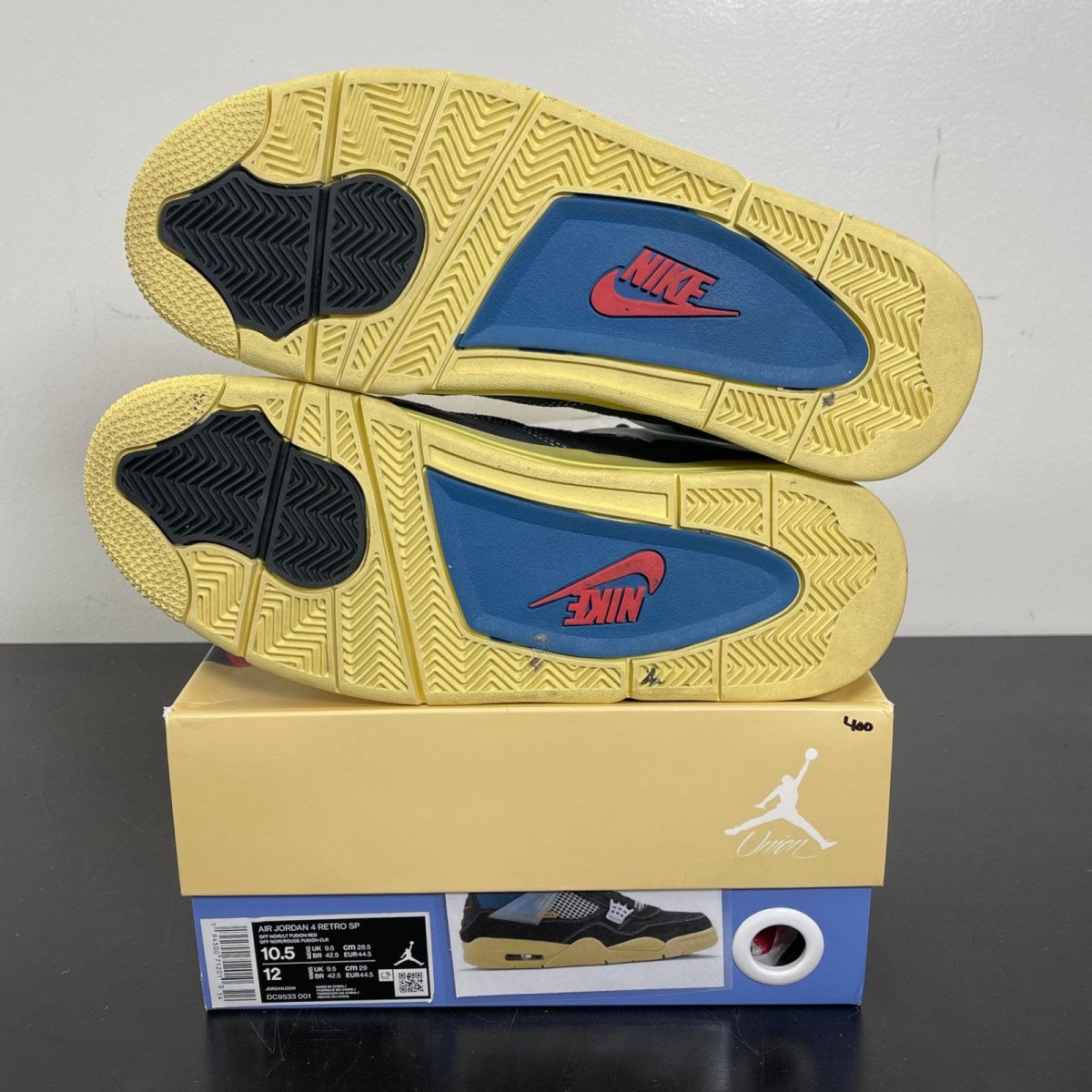 Jordan 4 Retro Union Off Noir 10.5 (Moderately Worn Pre-Owned)JordanOff-Noir/Brigade Blue-Dark Smoke Grey-Light Fusion Red - Image 5