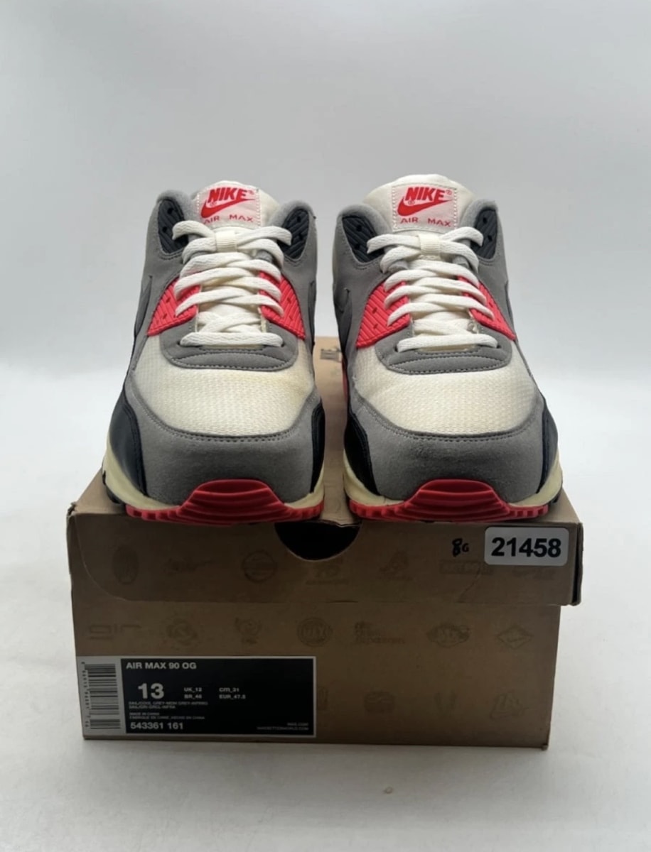 Nike Air Max 90 Infrared Vintage (2013) 13 (Moderately Worn Pre-Owned)NikeSail/Cool Grey-Medium Grey-Infrared - Image 2