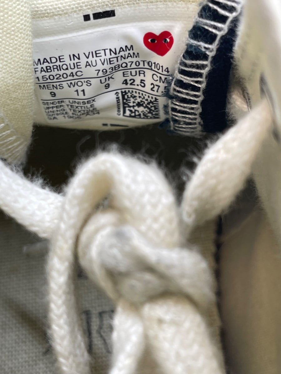 Converse Chuck Taylor All Star 70 Hi Comme des Garcons PLAY Black 9 (Moderately Worn Pre-Owned) - Image 8