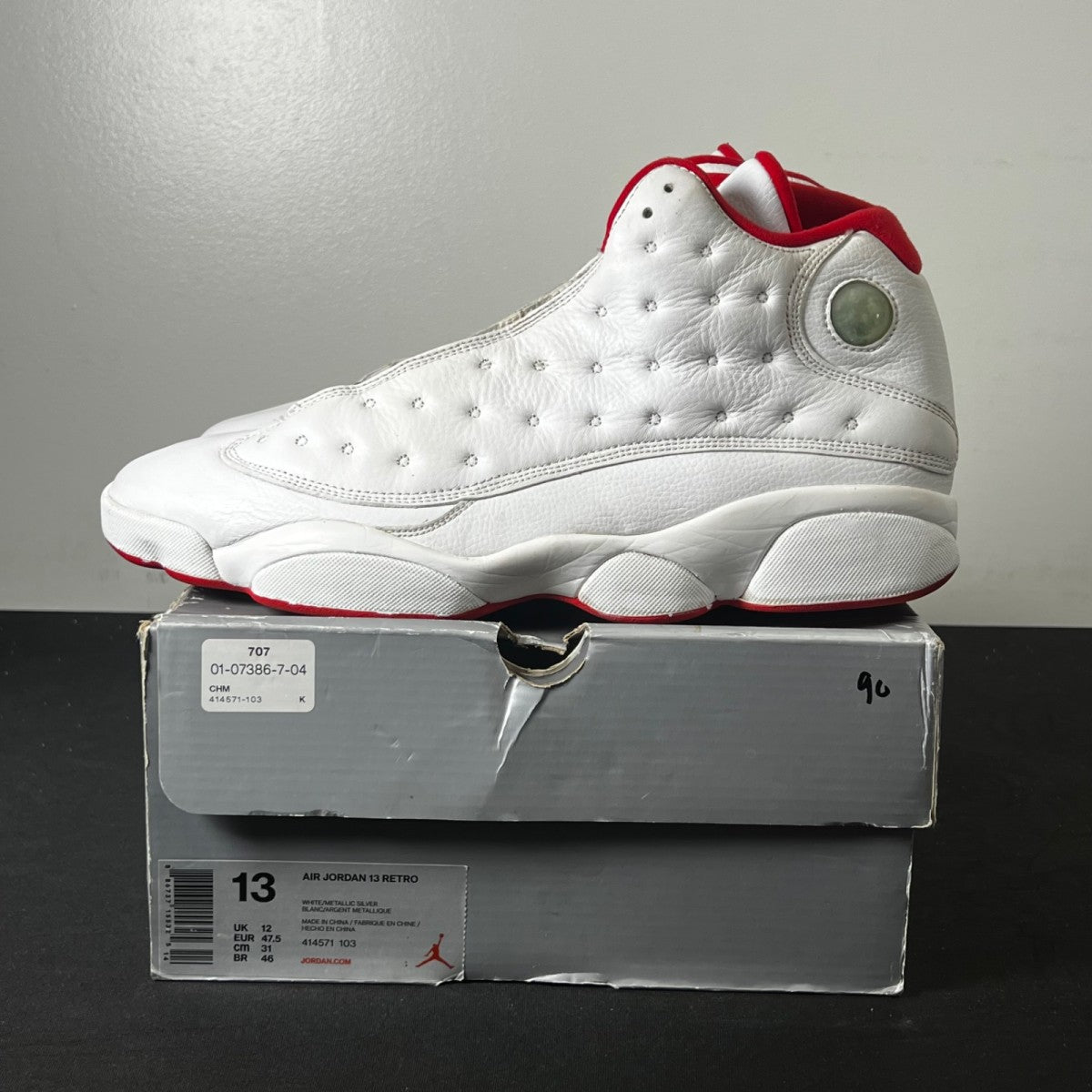 Jordan 13 Retro Alternate History of Flight 13 (Heavily Worn Pre-Owned)JordanWhite/Metallic Silver-University Red - Image 3