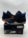 Jordan 4 Retro Rare Air (White Lettering) 8 (Moderately Worn Pre-Owned)JordanBlack/Fire Red/Deep Royal Blue/Dark Smoke Grey/Tech Grey - Image 1