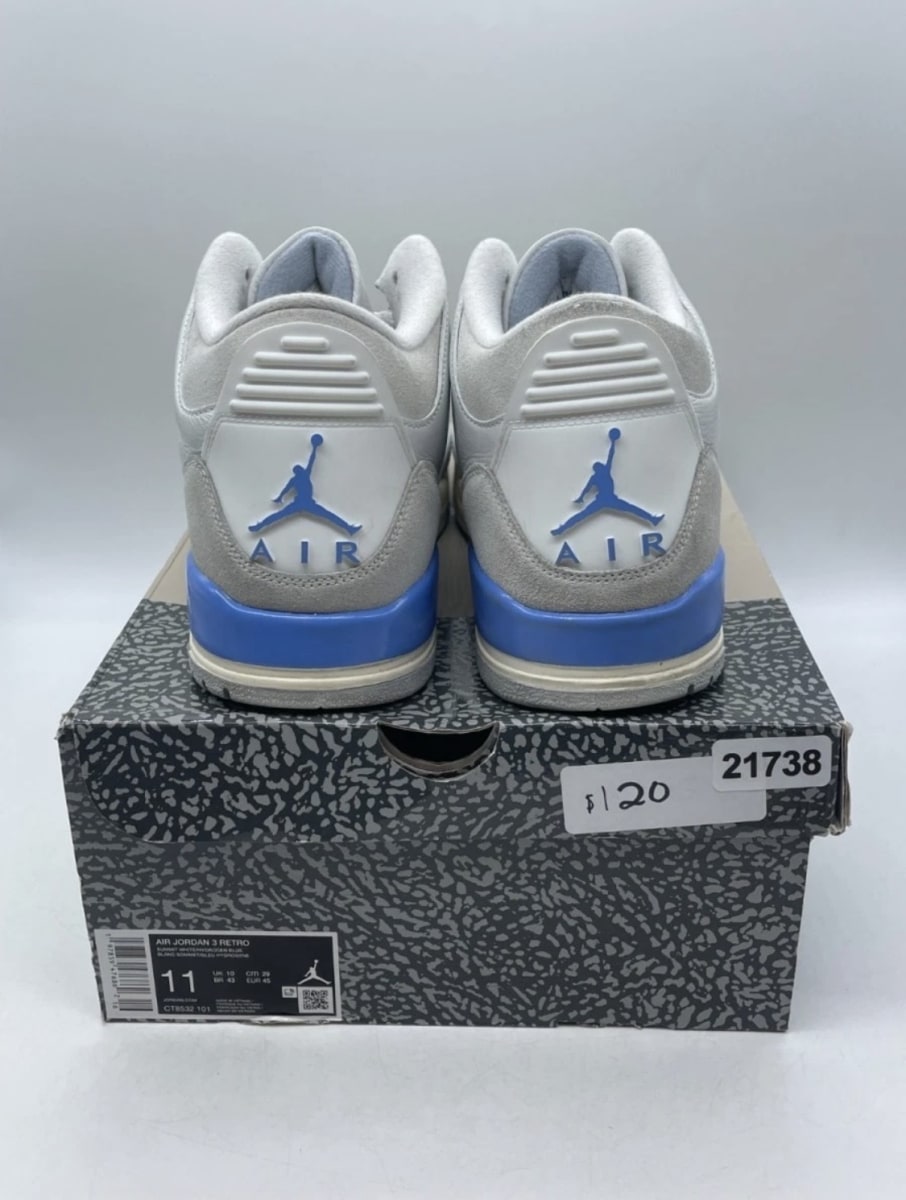 Jordan 3 Retro Lucky Shorts 11 (Moderately Worn Pre-Owned)JordanSummit White/Hydrogen Blue-Legend Blue-Photon Dust-Pure Platinum-Sail - Image 3