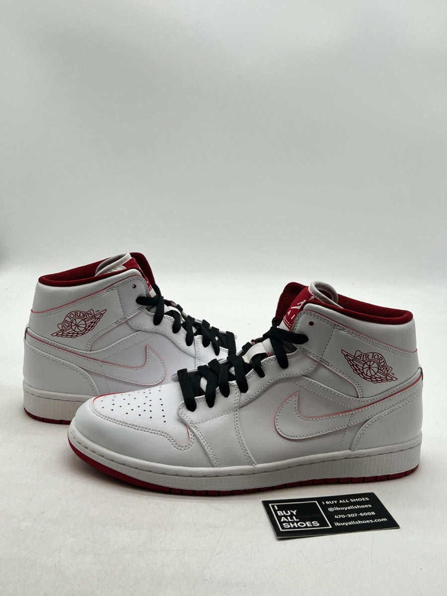 Jordan 1 Retro Mid White Gym Red Black 10.5 (Lightly Worn Pre-Owned) - Image 1