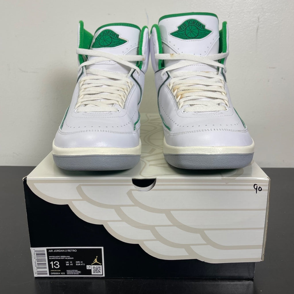 Jordan 2 Retro Lucky Green 13 (Moderately Worn Pre-Owned)JordanWhite/Lucky Green/Sail/Light Steel Grey - Image 2