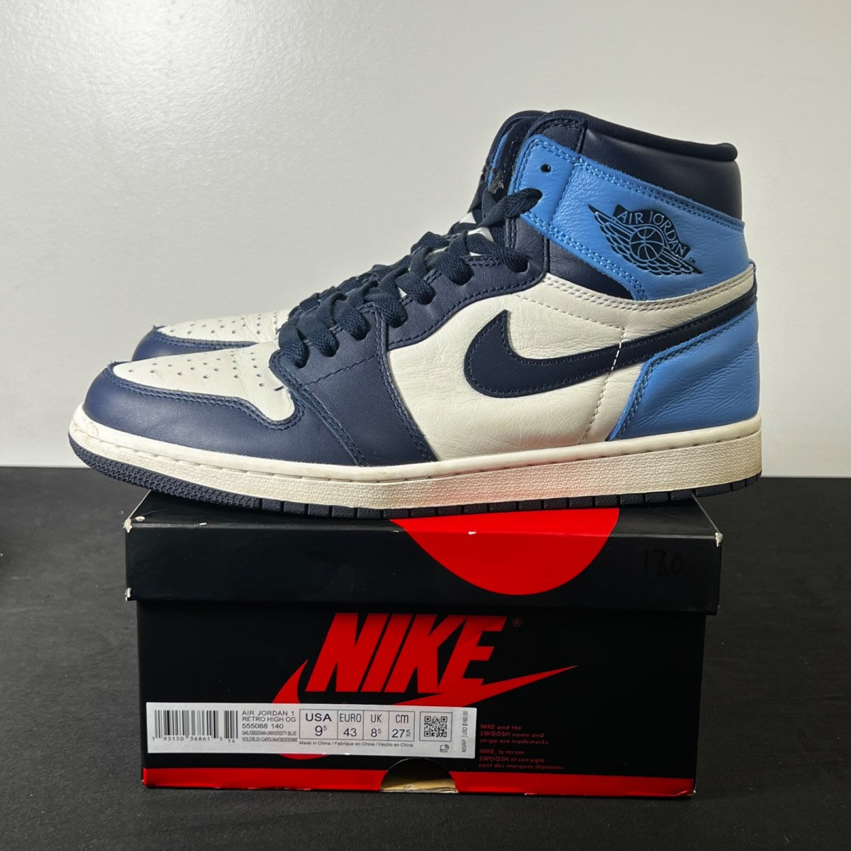 Jordan 1 Retro High Obsidian 9.5 (Lightly Worn Pre-Owned)JordanSail/Obsidian-University Blue - Image 3