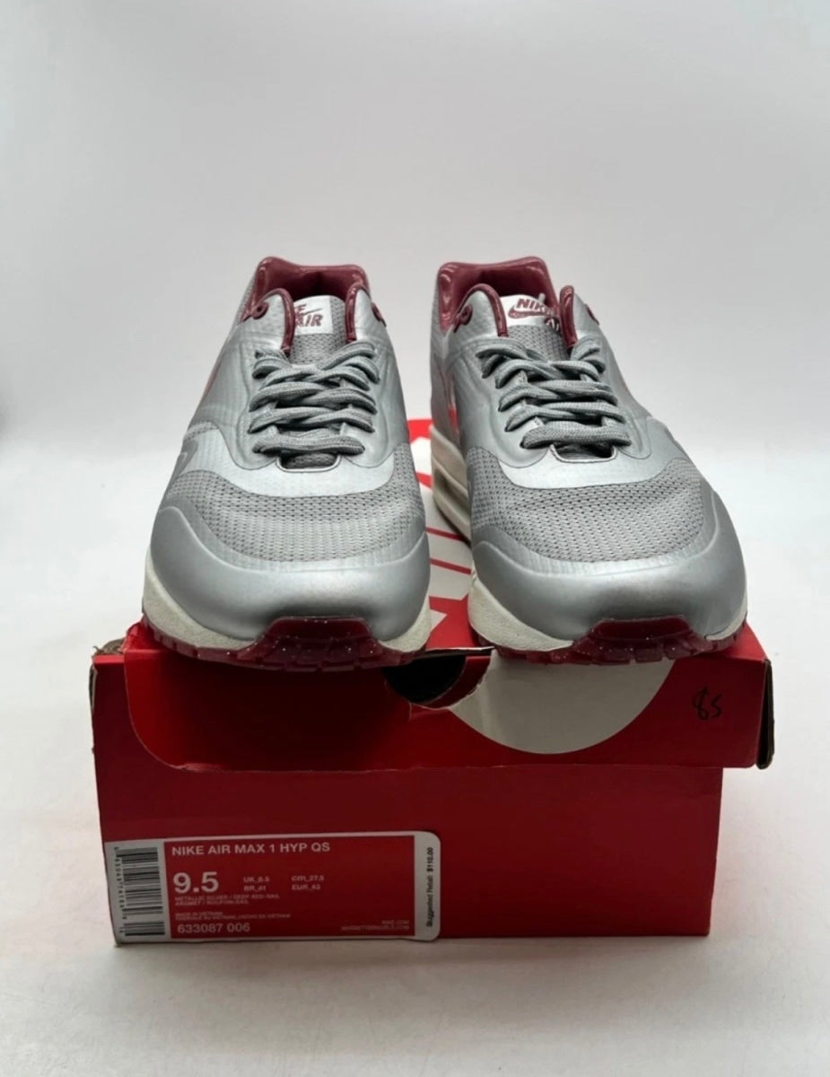 Nike Air Max 1 Hyperfuse Night Track 9.5 (Moderately Worn Pre-Owned)NikeMetallic Silver/Deep Red-Sail - Image 2