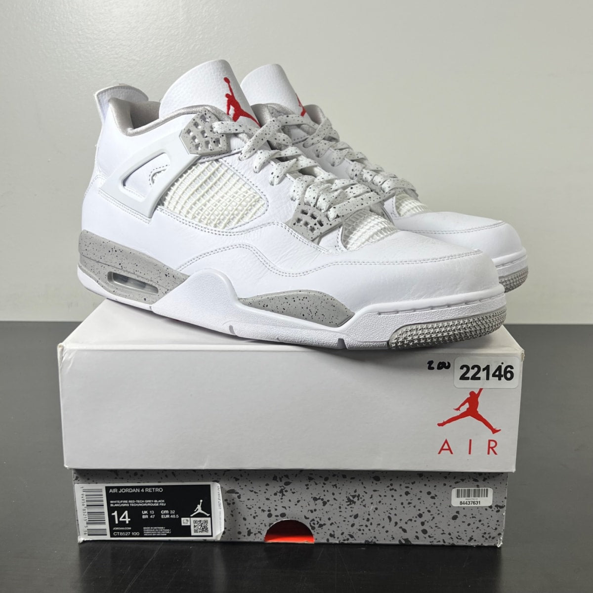 Jordan 4 Retro White Oreo (2021) 14 (Lightly Worn Pre-Owned)JordanWhite/Tech Grey-Black-Fire Red - Image 1