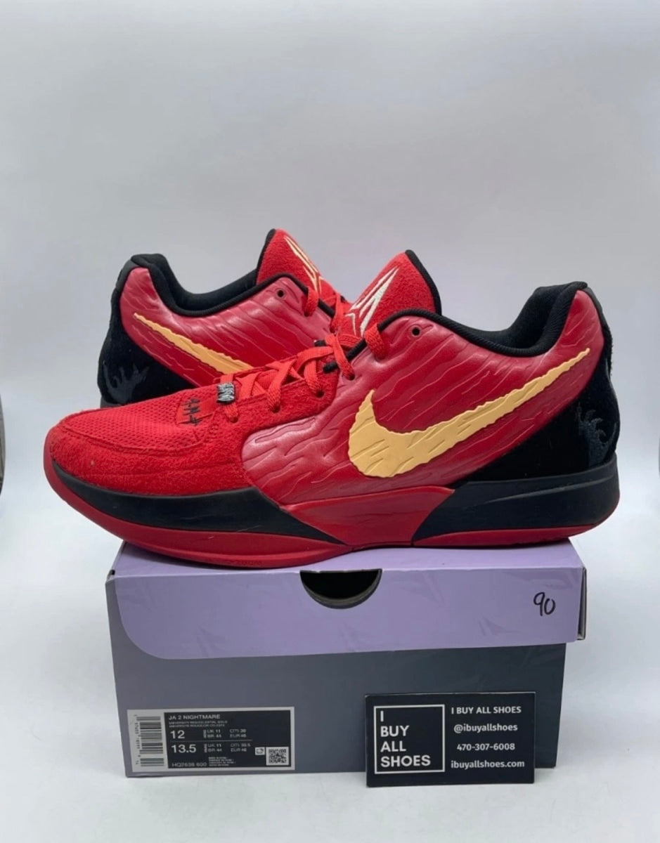 Nike Ja 2 Nightmare 12 (Lightly Worn Pre-Owned)NikeUniversity Red/Celestial Gold/Black/Jade Horizon - Image 1