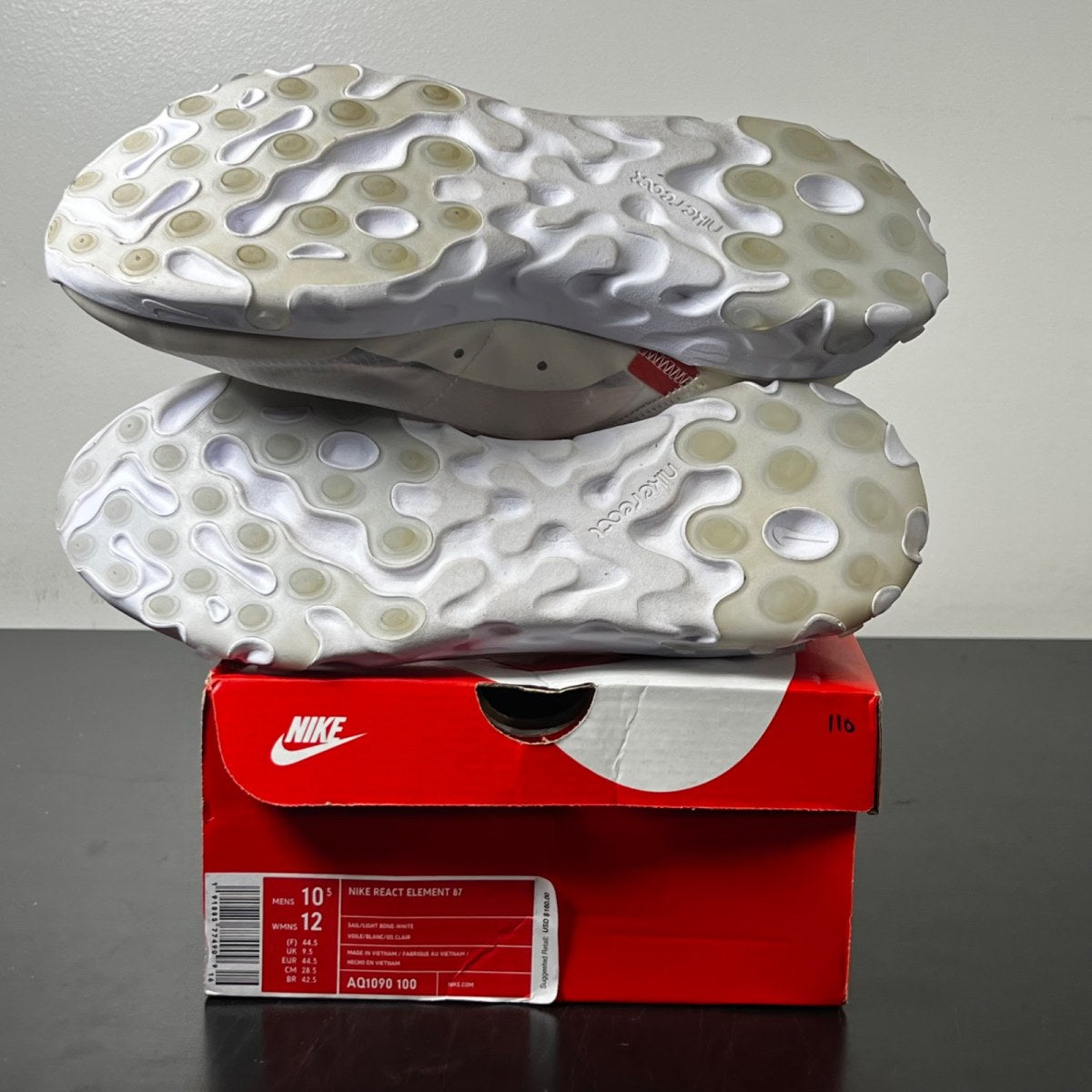 Nike React Element 87 Sail Light Bone 10.5 (Lightly Worn Pre-Owned)NikeSail/Light Bone-White-Rush Orange - Image 6