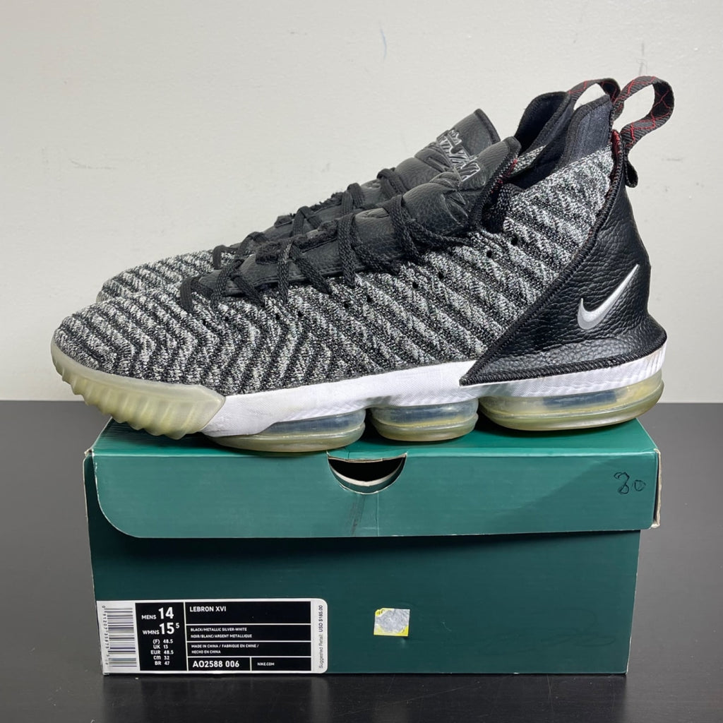 Nike LeBron 16 Black Metallic Silver 14 (Moderately Worn Pre-Owned)NikeBlack/Metallic Silver-White - Image 3