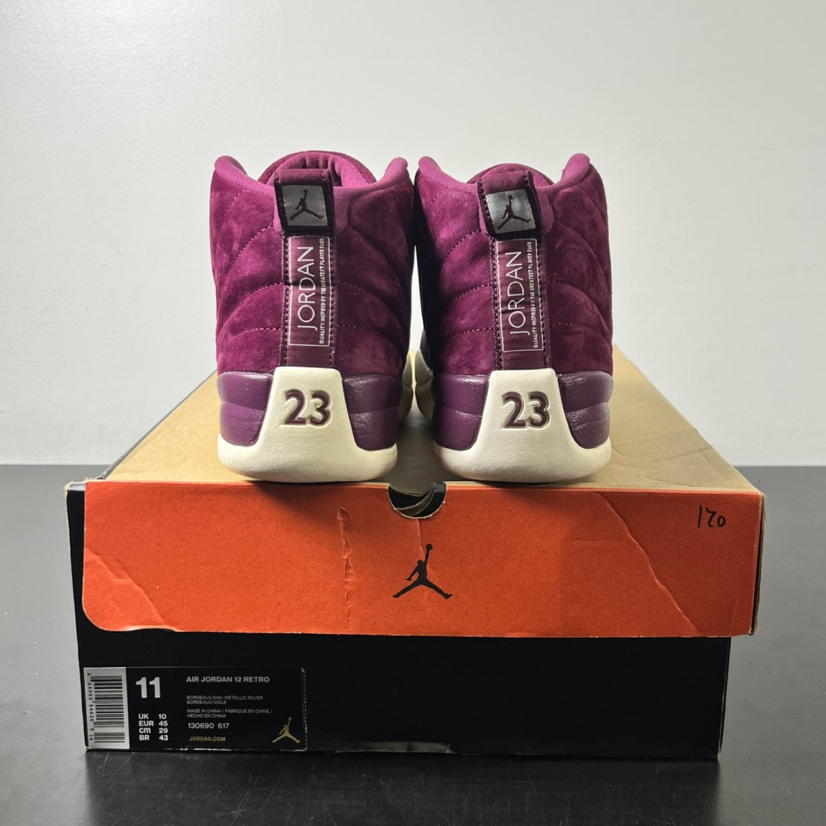 Jordan 12 Retro Bordeaux 11 (Lightly Worn Pre-Owned)JordanBordeaux/Sail-Metallic Silver - Image 4