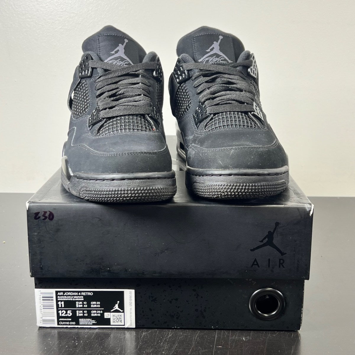Jordan 4 Retro Black Cat (2020) 11 (Lightly Worn Pre-Owned)JordanBlack/Black-Light Graphite - Image 2