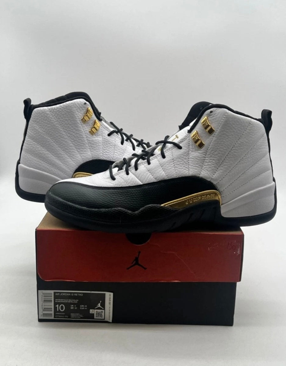 Jordan 12 Retro Royalty Taxi 10 (Lightly Worn Pre-Owned)JordanWhite/Black-Metallic Gold - Image 1