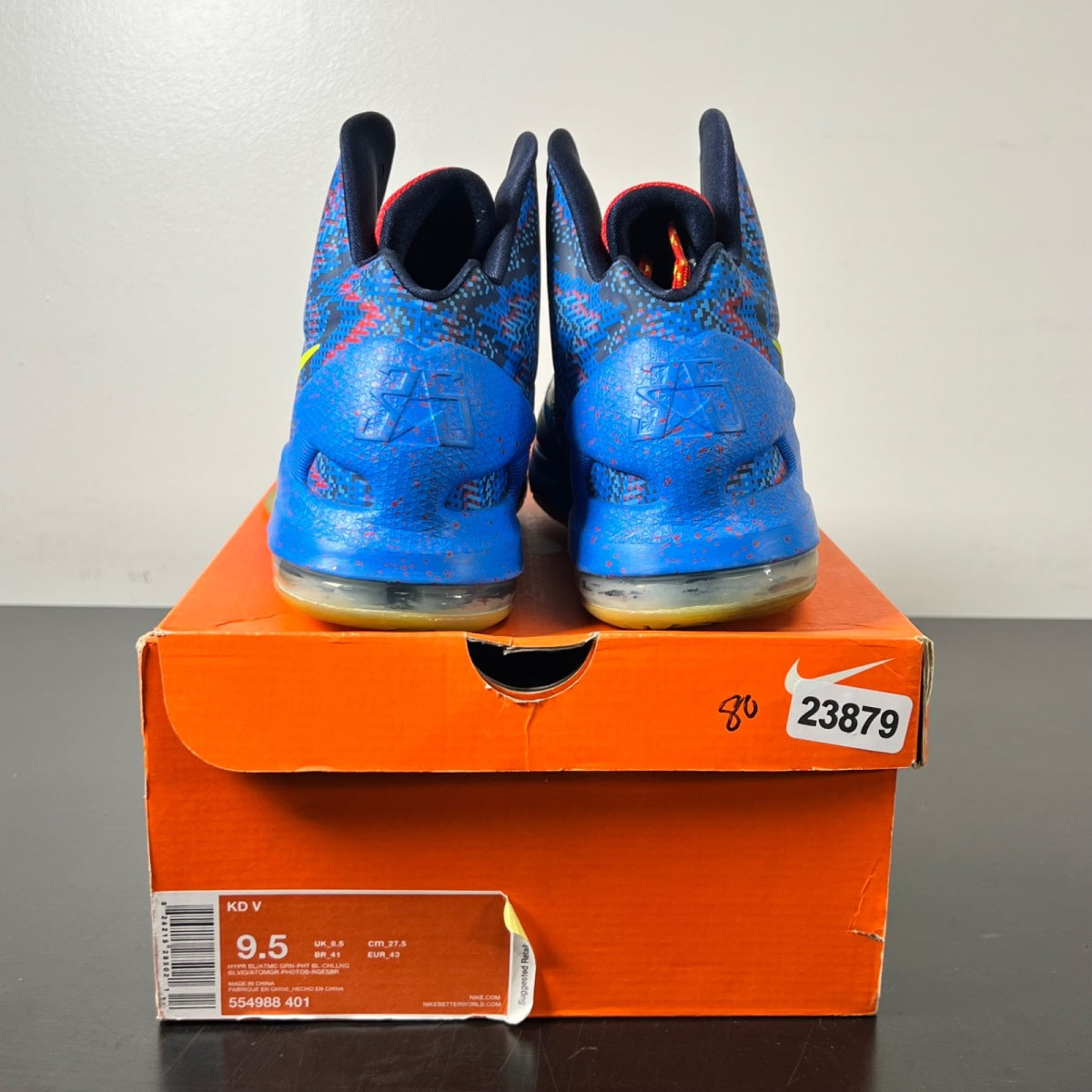 Nike KD 5 Christmas 9.5 (Moderately Worn Pre-Owned)NikeHyper Blue/Atomic Green-Photo Blue-Challenge Red - Image 4