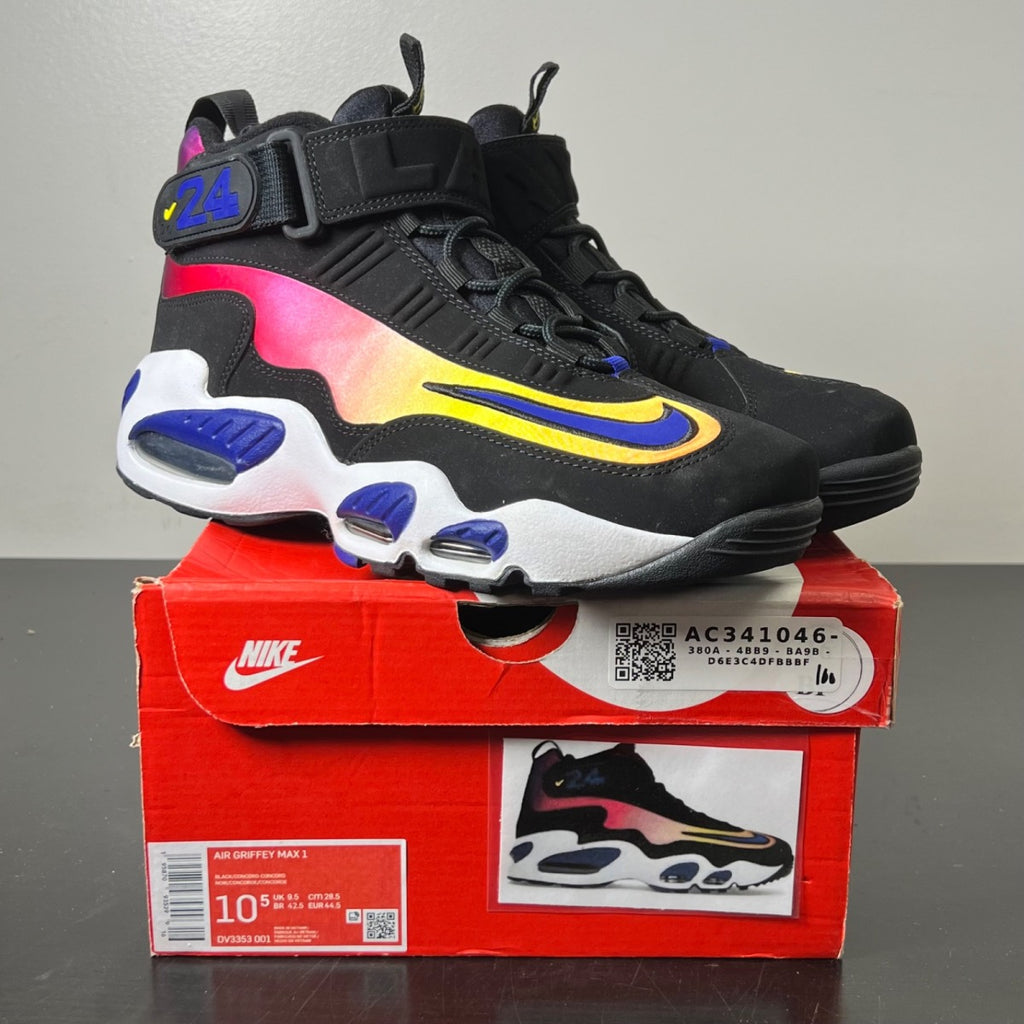Nike Air Griffey Max 1 Los Angeles 10.5 (Lightly Worn Pre-Owned)NikeBlack/Concord/Yellow Strike - Image 1