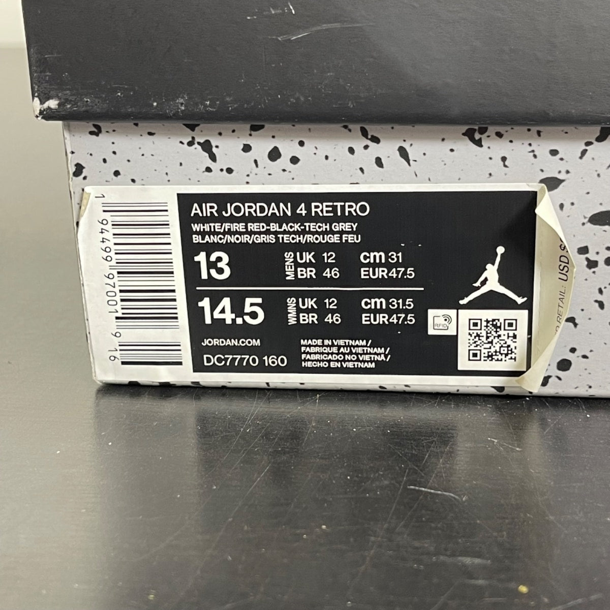 Jordan 4 Retro Fire Red (2020) 13 (Moderately Worn Pre-Owned)JordanWhite/Black-Tech Grey-Fire Red - Image 7