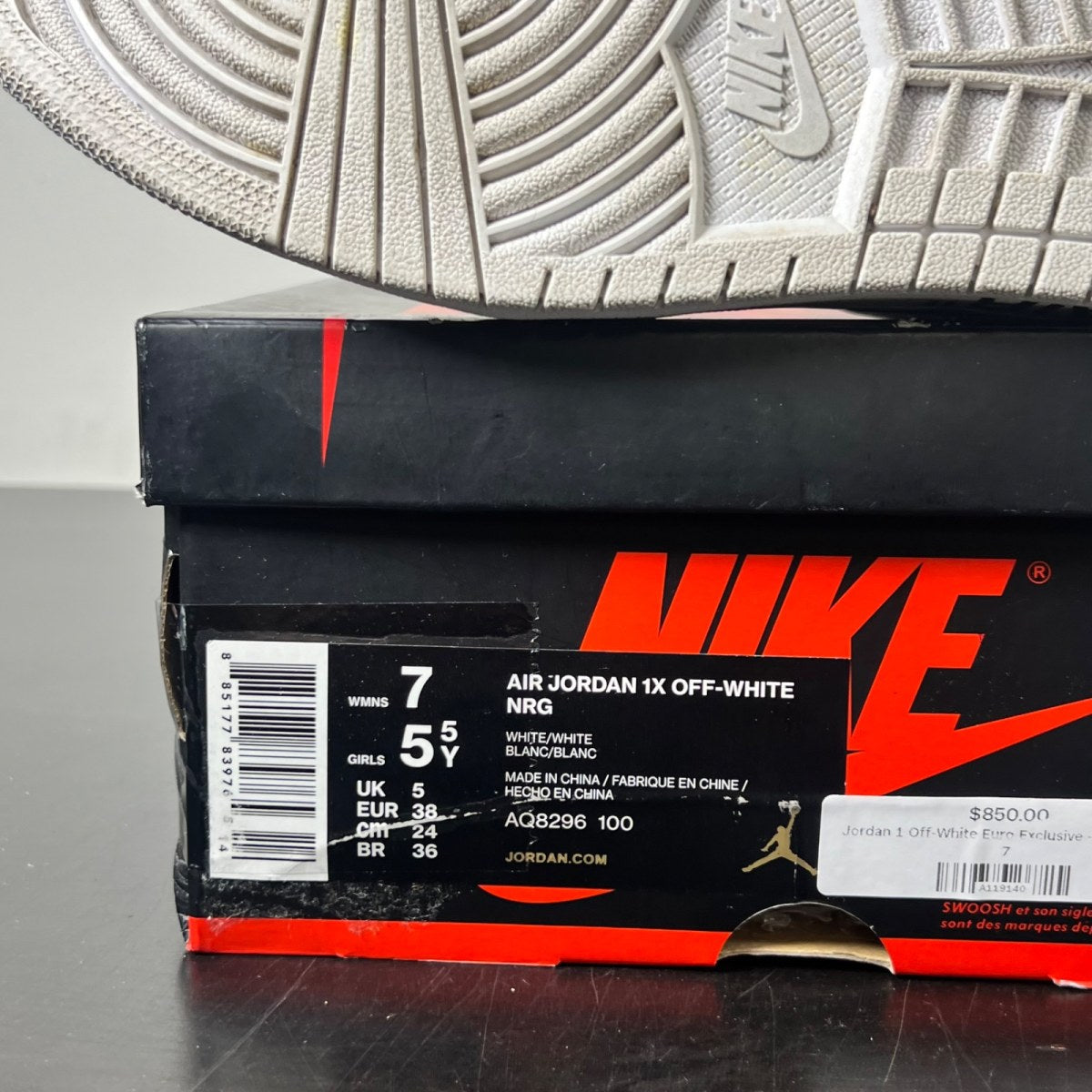 Jordan 1 Retro High Off-White Euro (GS) 7Y (Lightly Worn Pre-Owned)JordanWhite/White - Image 6