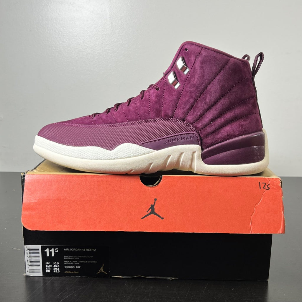 Jordan 12 Retro Bordeaux 11.5 (Lightly Worn Pre-Owned)JordanBordeaux/Sail-Metallic Silver - Image 3