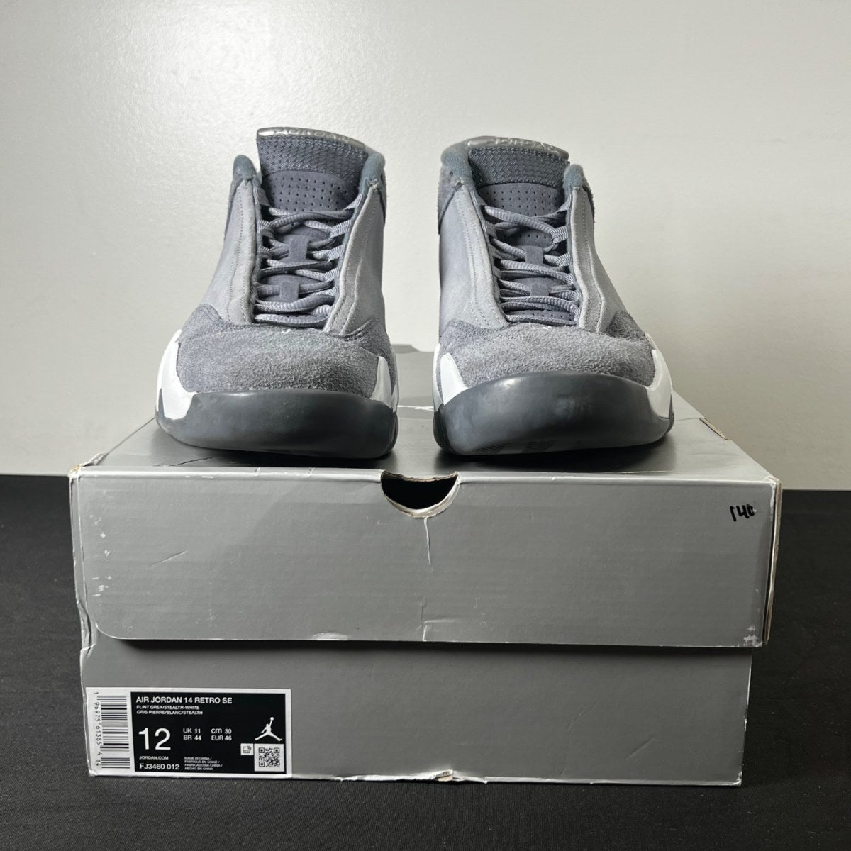 Jordan 14 Retro Flint Grey 12 (Moderately Worn Pre-Owned)JordanFlint Grey/Stealth Grey/White - Image 2