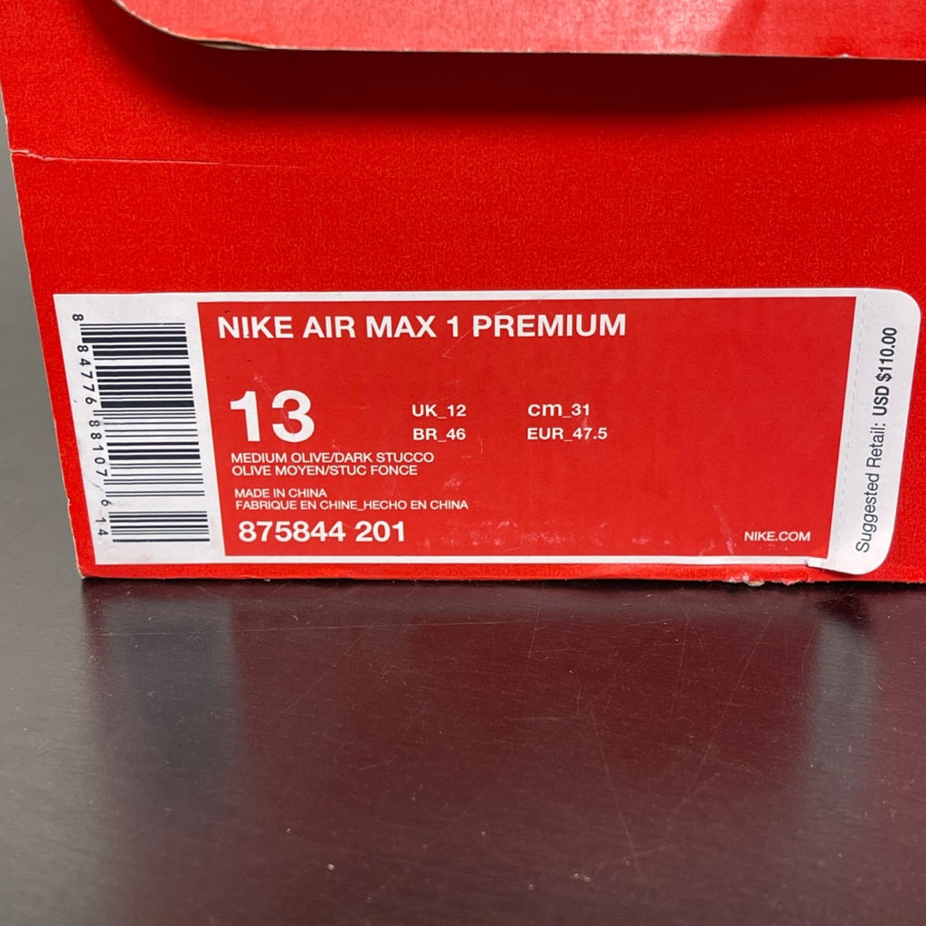 Nike Air Max 1 Premium Dark Stucco 13 (Moderately Worn Pre-Owned)NikeMedium Olive/Dark Stucco-Anthracite - Image 7