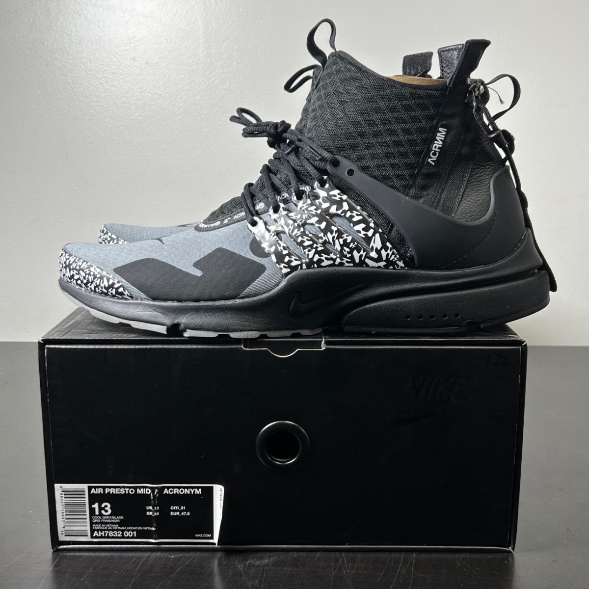 Nike Air Presto Mid Acronym Cool Grey 13 (Lightly Worn Pre-Owned)NikeCool Grey/Black - Image 3