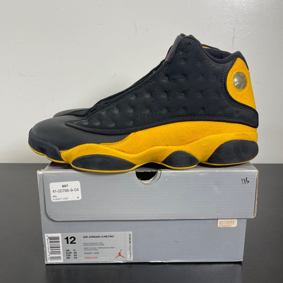 Jordan 13 Retro Carmelo Anthony Class Of 2002 (B-Grade) 12 (Moderately Worn Pre-Owned)JordanBlack/University Red-University Gold - Image 3