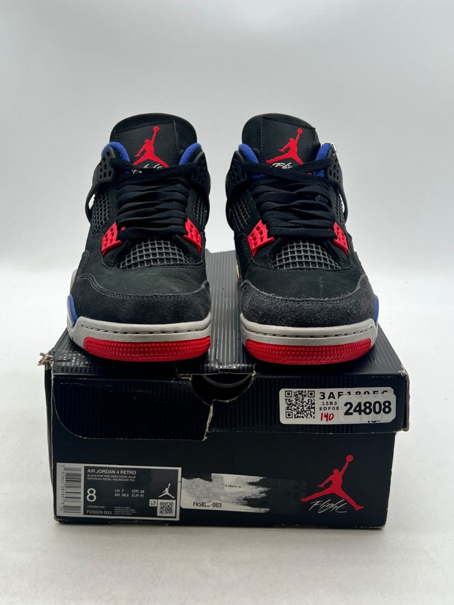 Jordan 4 Retro Rare Air (White Lettering) 8 (Moderately Worn Pre-Owned)JordanBlack/Fire Red/Deep Royal Blue/Dark Smoke Grey/Tech Grey - Image 2