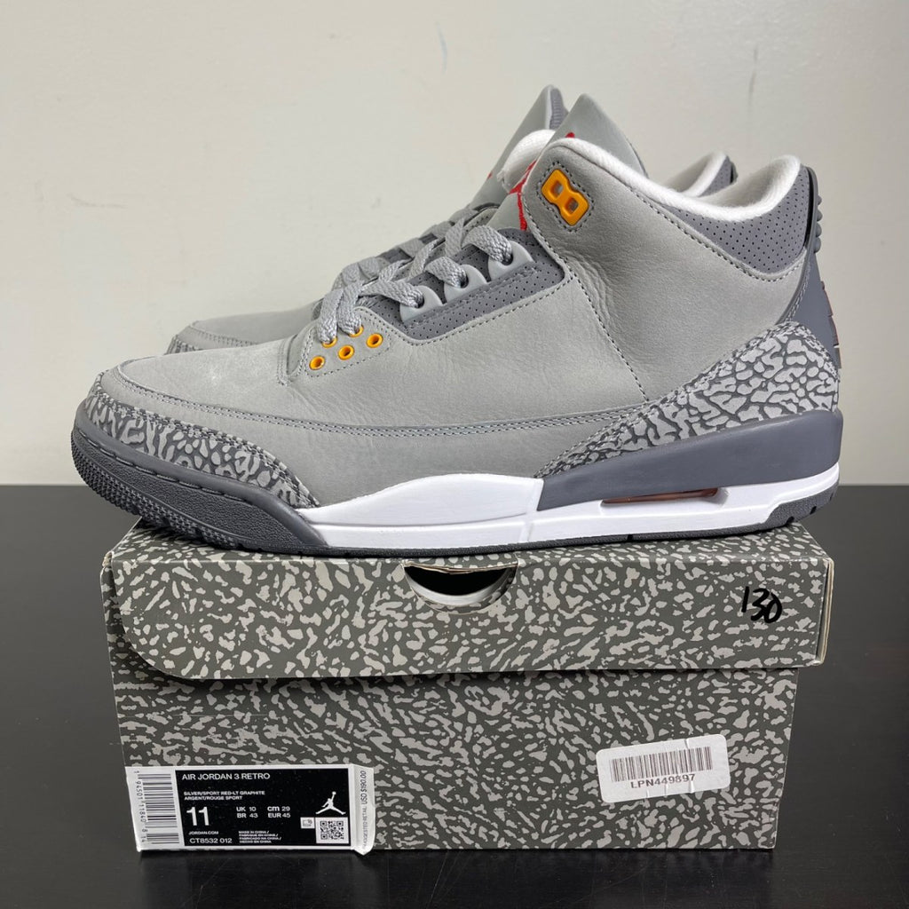 Jordan 3 Retro Cool Grey (2021) 11 (Moderately Worn Pre-Owned)JordanSilver/Light Graphite-Orange Peel-Sport Red - Image 3